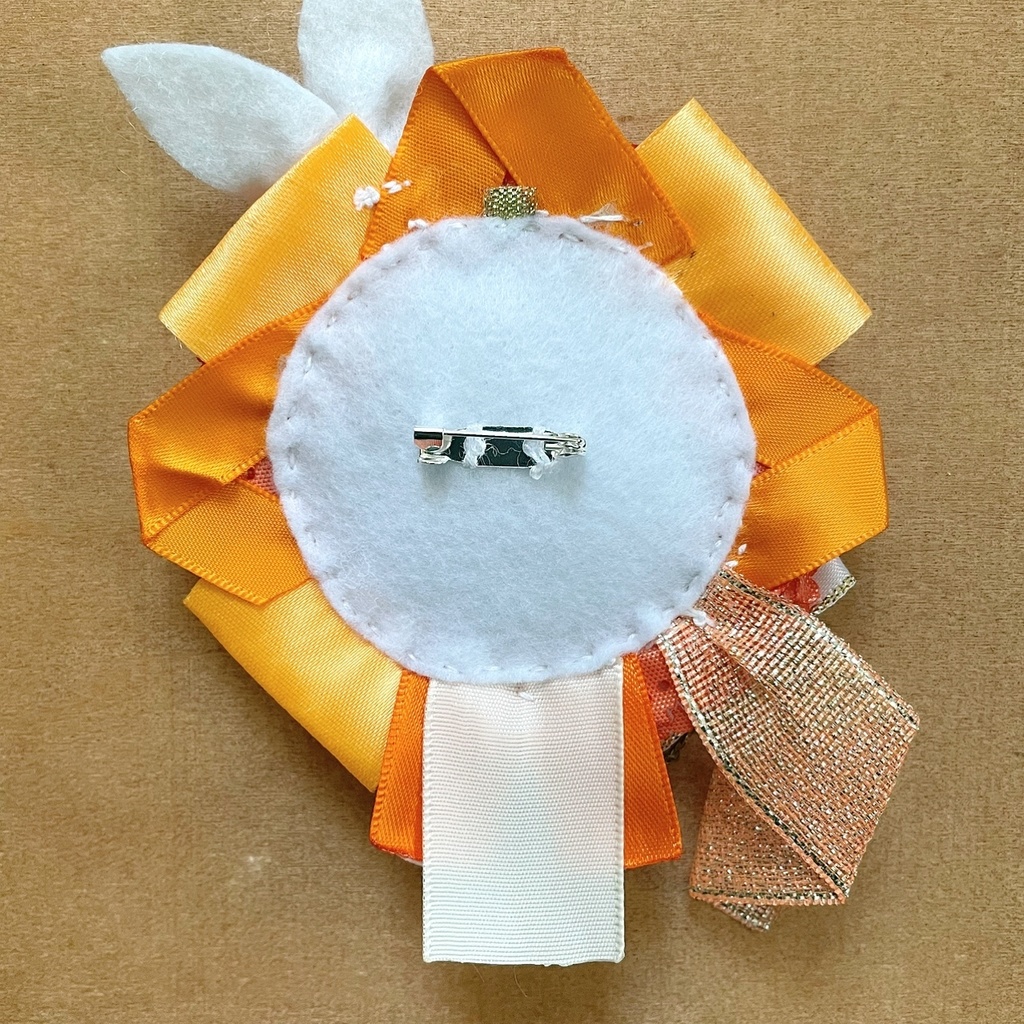 うさ耳 缶バッジロゼット オレンジ チェック シューティングスター