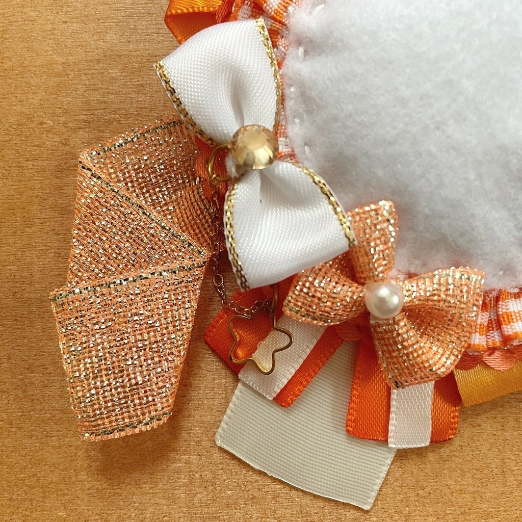 うさ耳 缶バッジロゼット オレンジ チェック シューティングスター