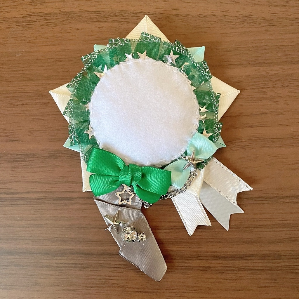 星型 缶バッジロゼット グリーン × シルバー スター