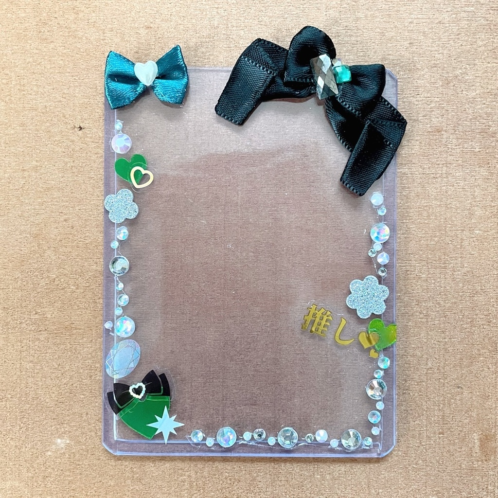 ハート型缶バッジロゼット カードケース グリーン ダークカラー ローズ セット