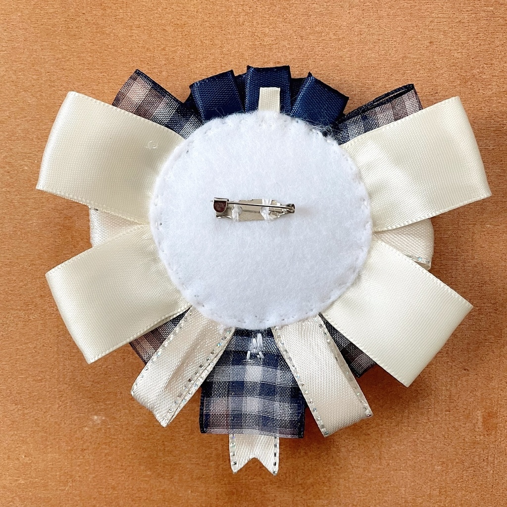リボン型ロゼット バッグチャーム ホワイト ブルーチェック セット