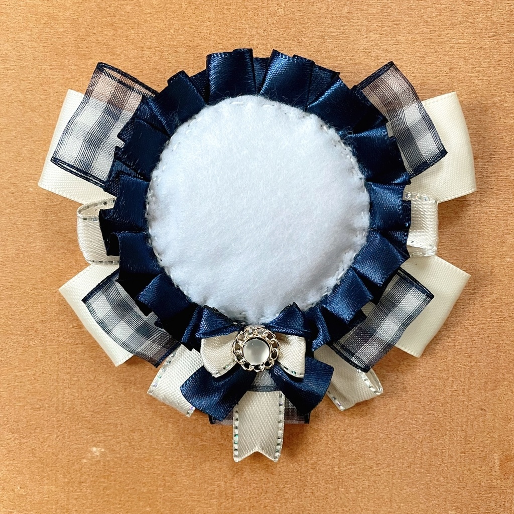 リボン型ロゼット バッグチャーム ホワイト ブルーチェック セット