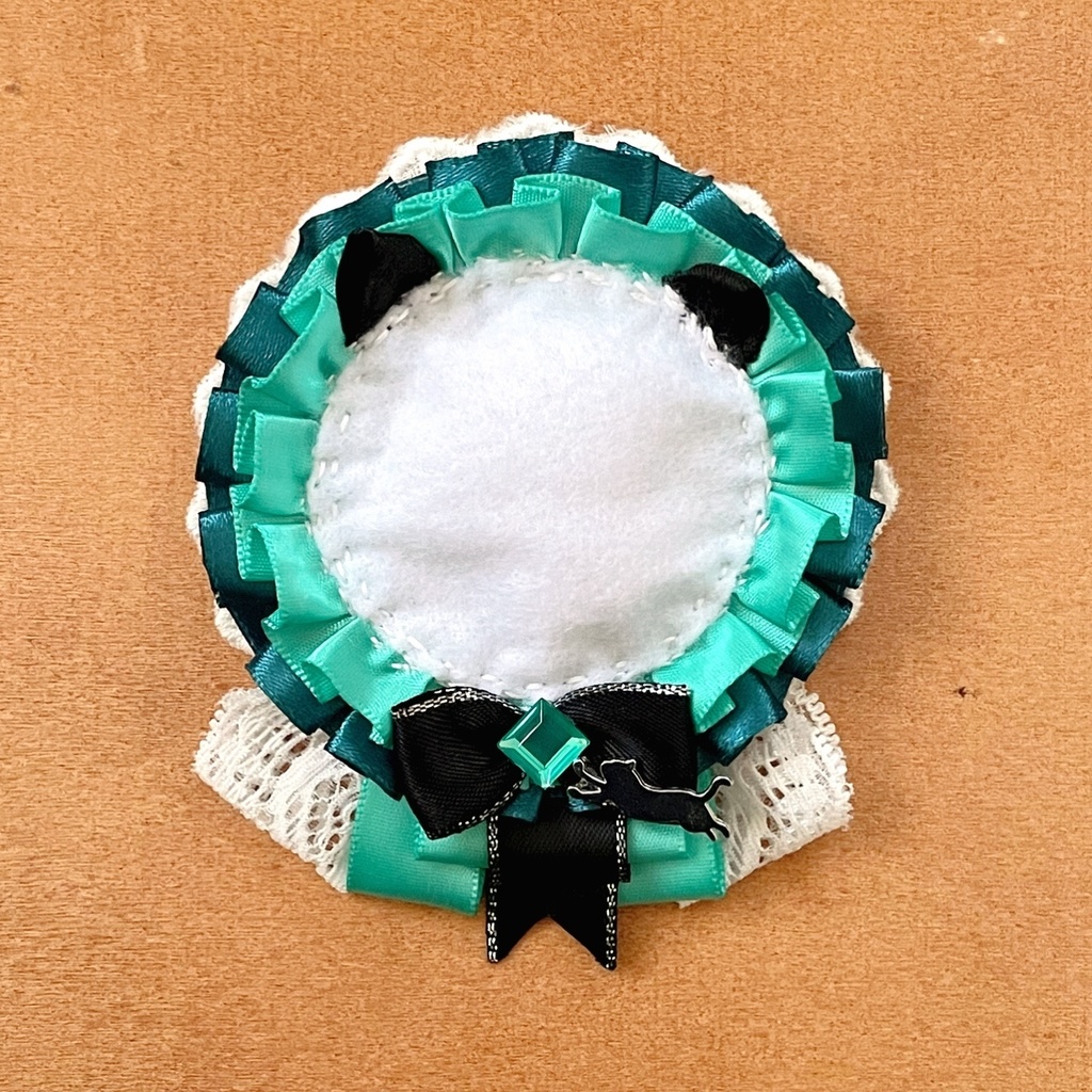 ネコ耳 缶バッジロゼット カードケース エメラルド レース 黒猫 セット