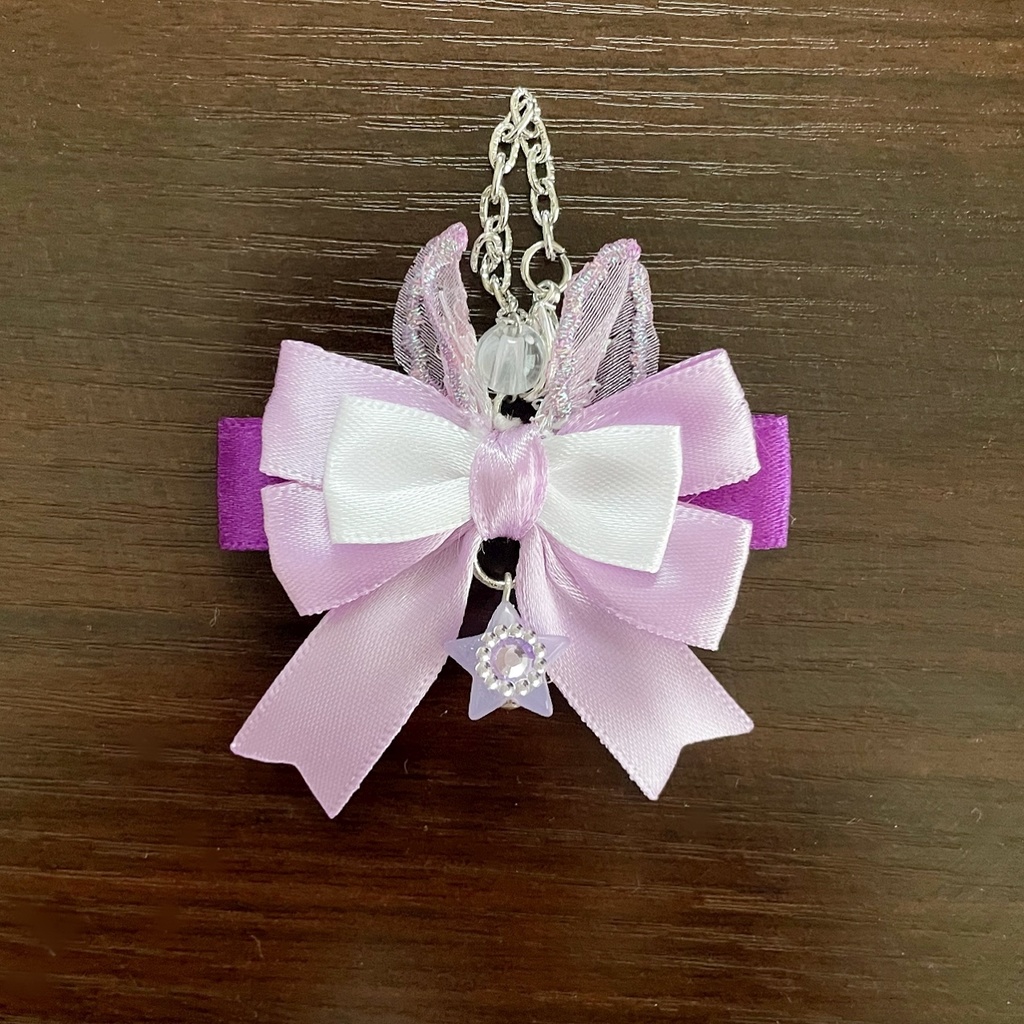 うさ耳缶バッジロゼット バッグチャーム パープル オーロラ スター セット