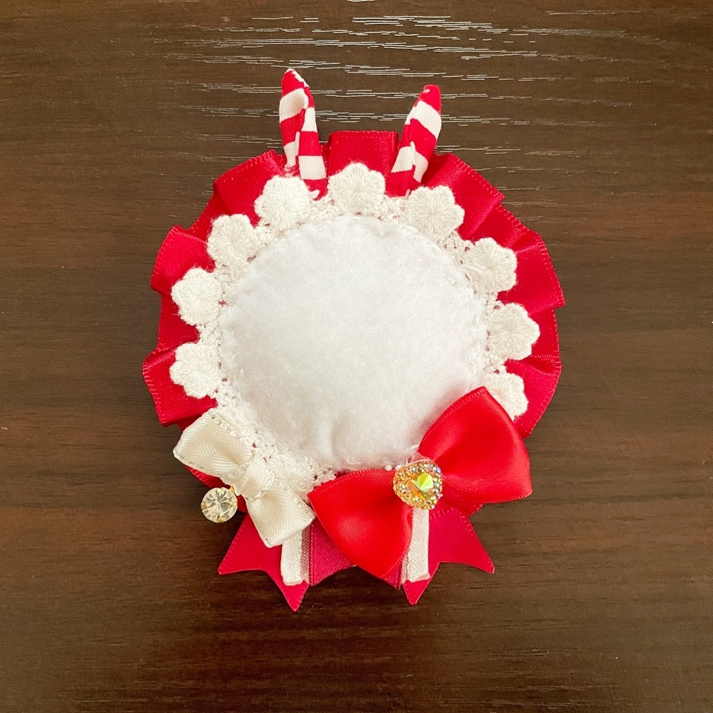 うさ耳缶バッジロゼット バッグチャーム レッド ボーダー ハート セット