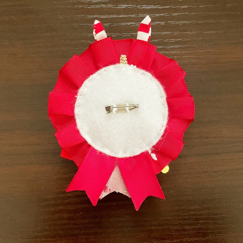 うさ耳缶バッジロゼット バッグチャーム レッド ボーダー ハート セット