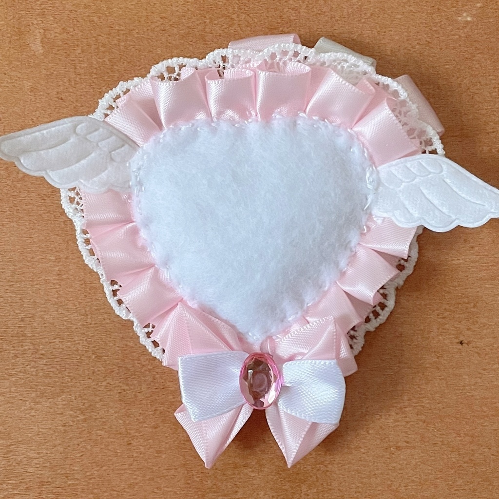 天使の羽根 ハート缶バッジロゼット カードケース ピンク レース セット