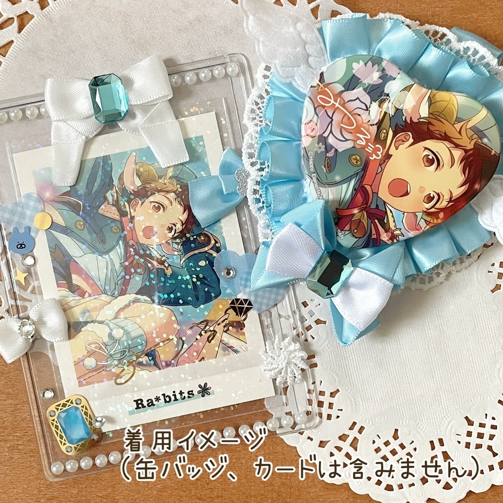 天使の羽根 ハート缶バッジロゼット カードケース グリーン レース セット