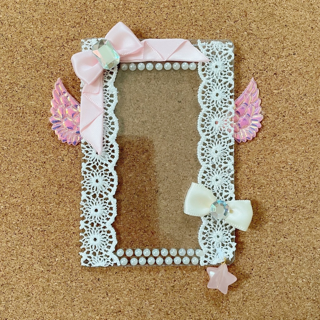 天使の羽根 バッジロゼット カードケース ピンク スター レース セット