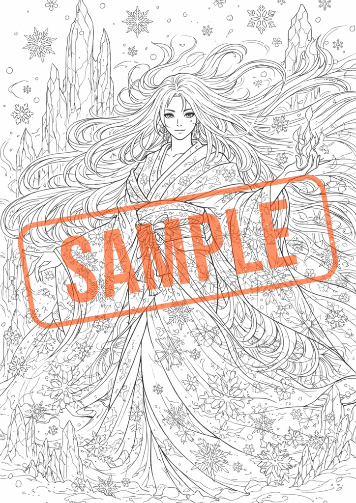  【日本妖怪】雪女 塗り絵 | Japanese Yokai - Yuki-onna (Snow Woman) Coloring Page