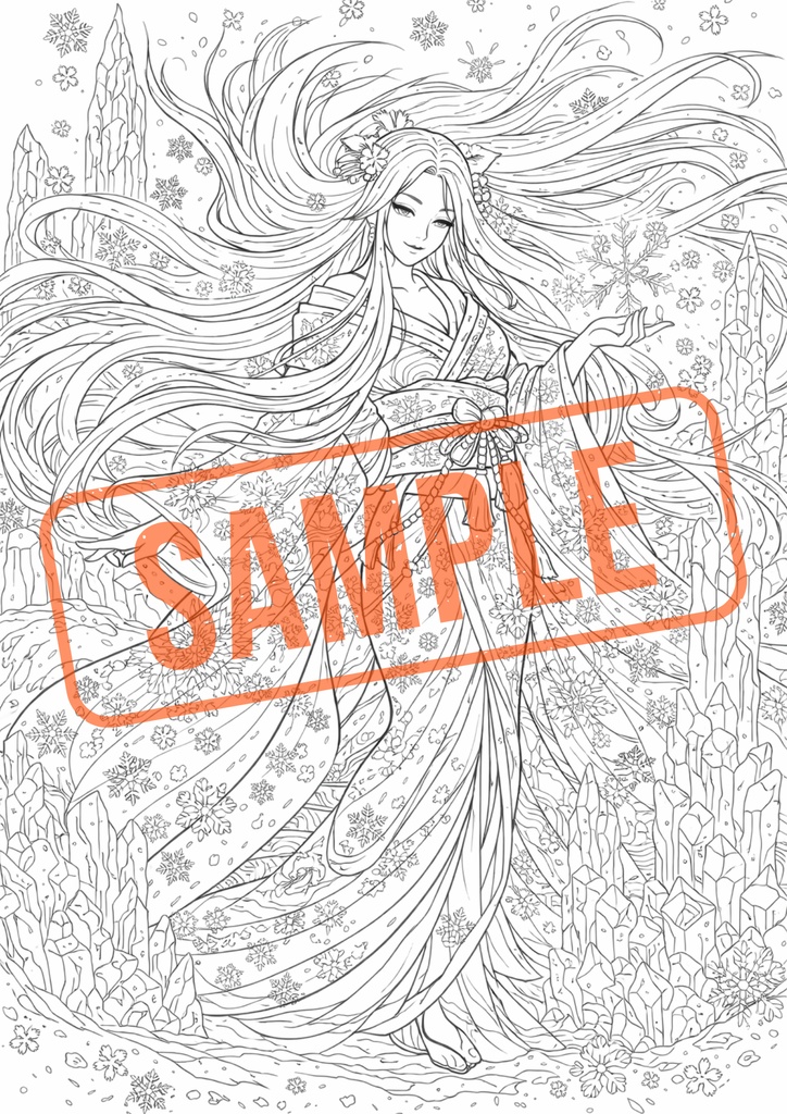  【日本妖怪】雪女 塗り絵 | Japanese Yokai - Yuki-onna (Snow Woman) Coloring Page