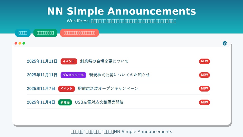 Wordpress用お知らせプラグイン『NN Simple Announcements』