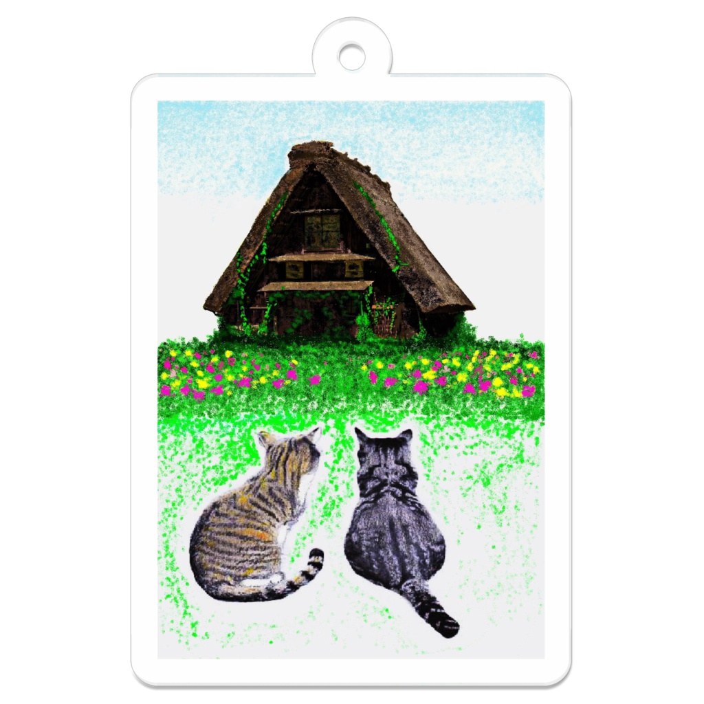 合掌造りの家と猫