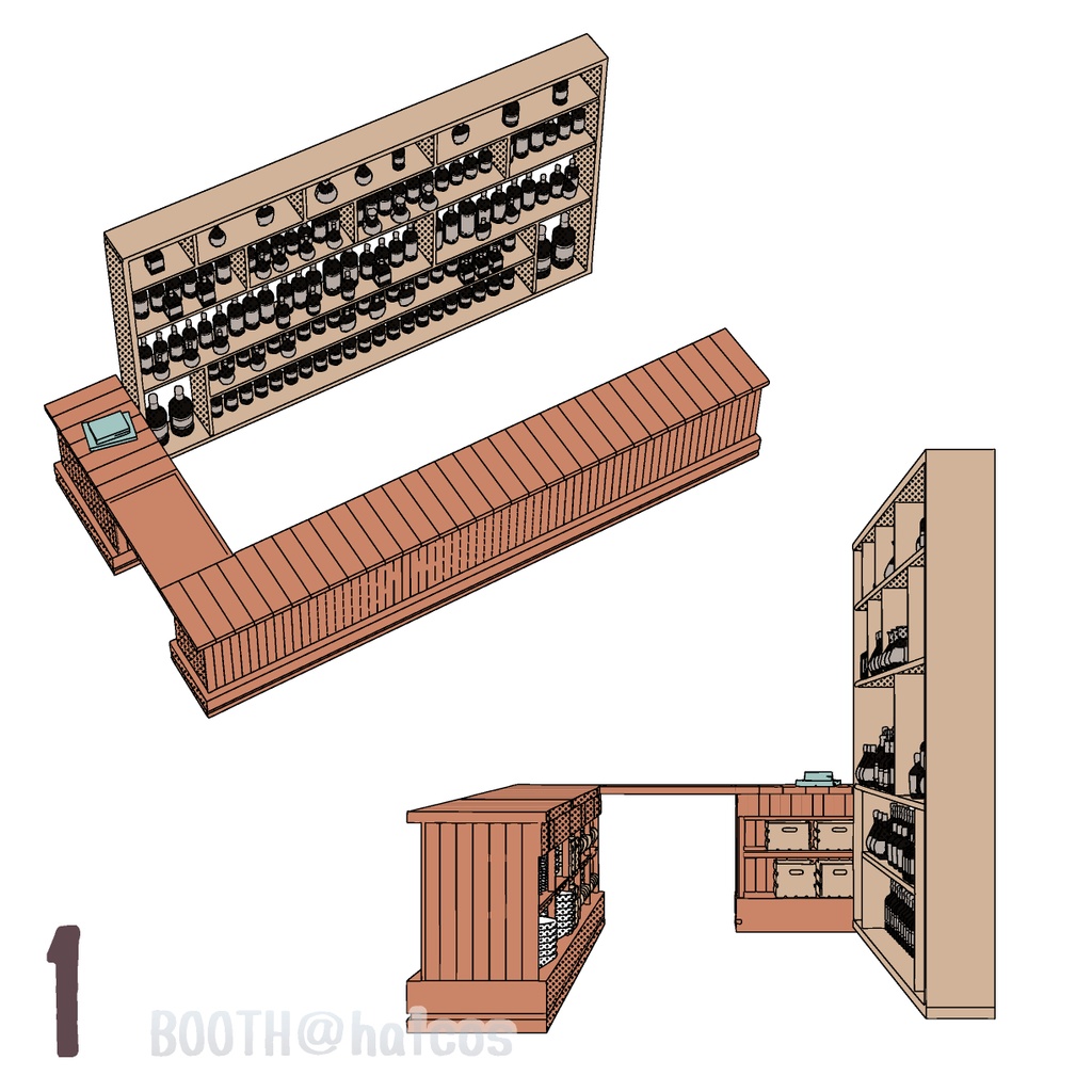 【3D】舞台/酒場のカウンター(2種)