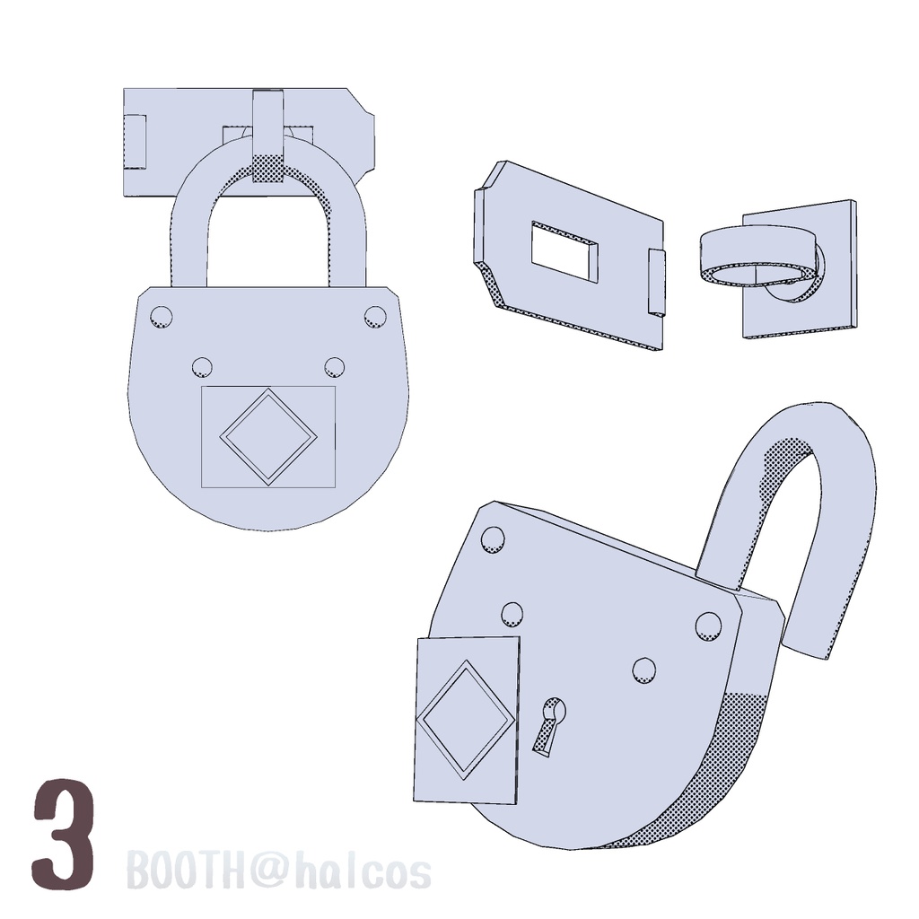 【3D】小道具/ドアロック(3種)