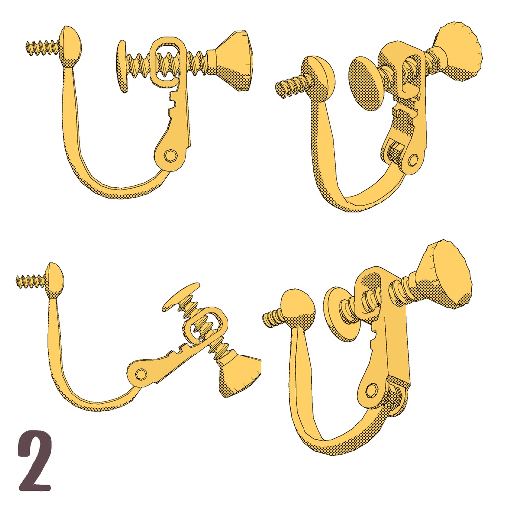 【3D】アクセサリー/イヤリングの留め具(2種)