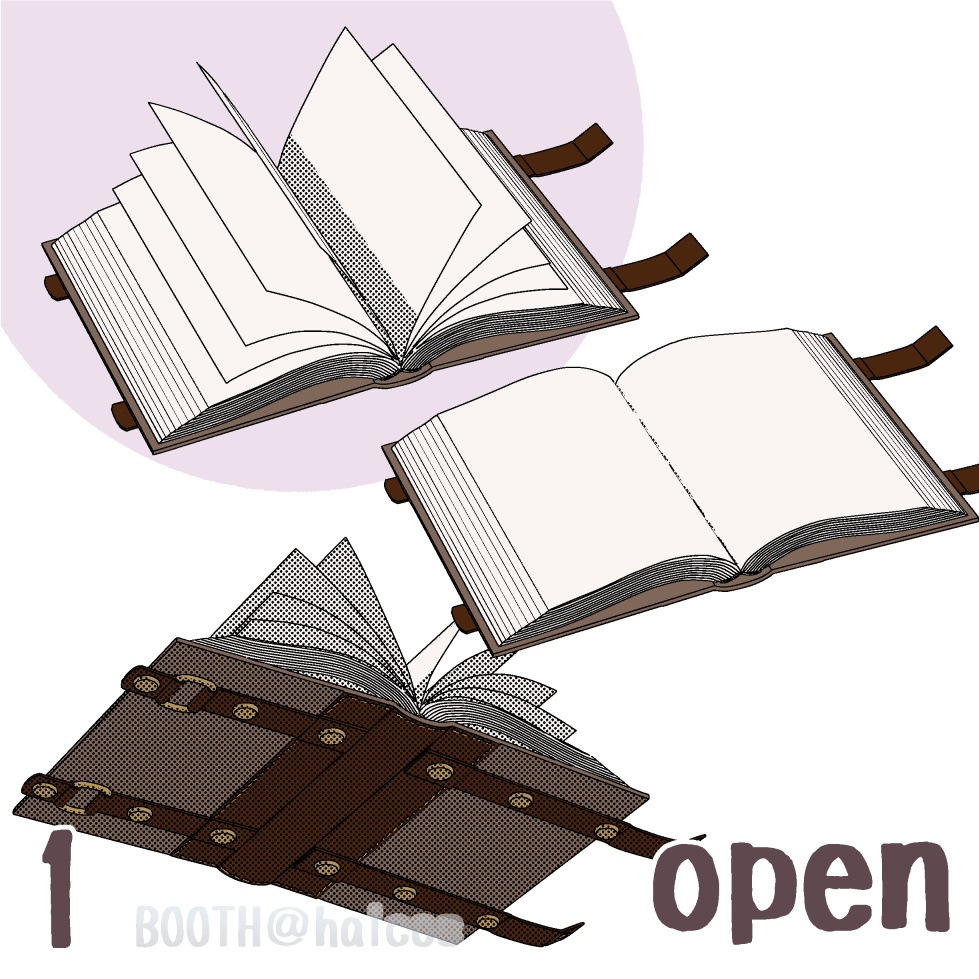 【3D】小物/ベルト付きの本(閉/開/半開)