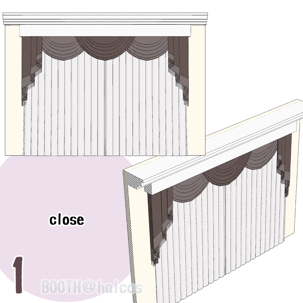 【3D】小道具/豪華なカーテン/閉/開/半開(2種)