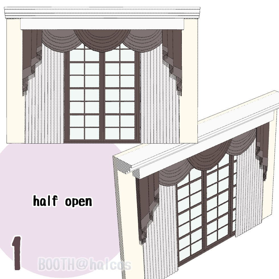 【3D】小道具/豪華なカーテン/閉/開/半開(2種)