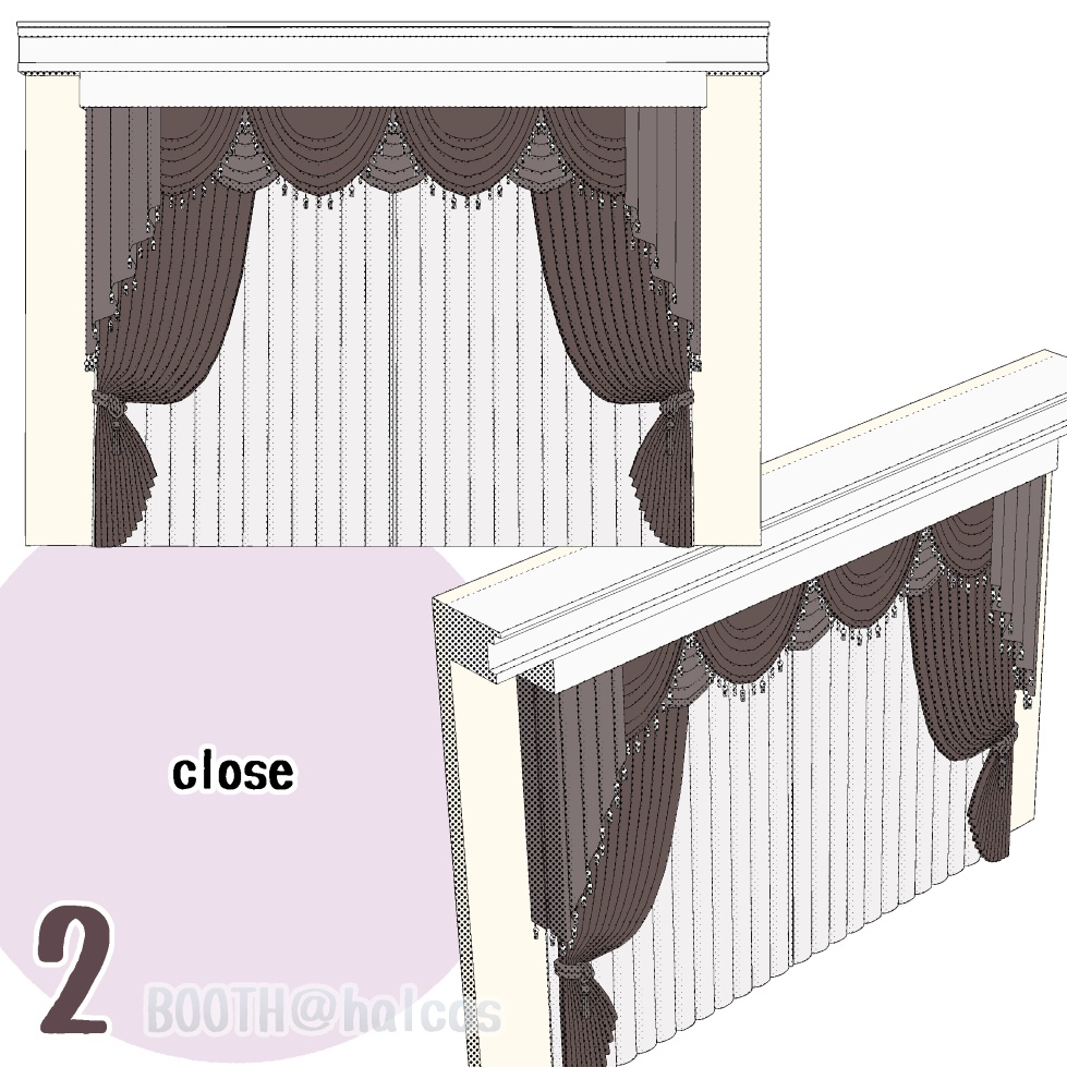 【3D】小道具/豪華なカーテン/閉/開/半開(2種)