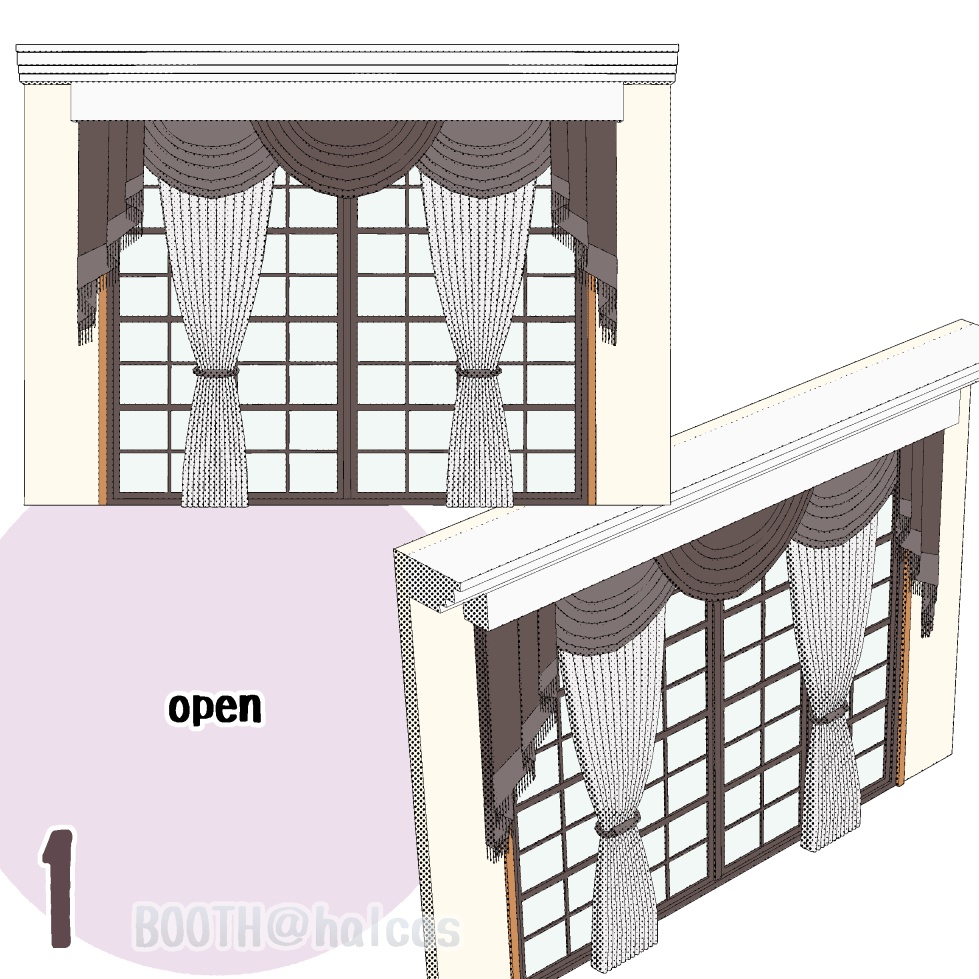 【3D】小道具/豪華なカーテン/閉/開/半開(2種)