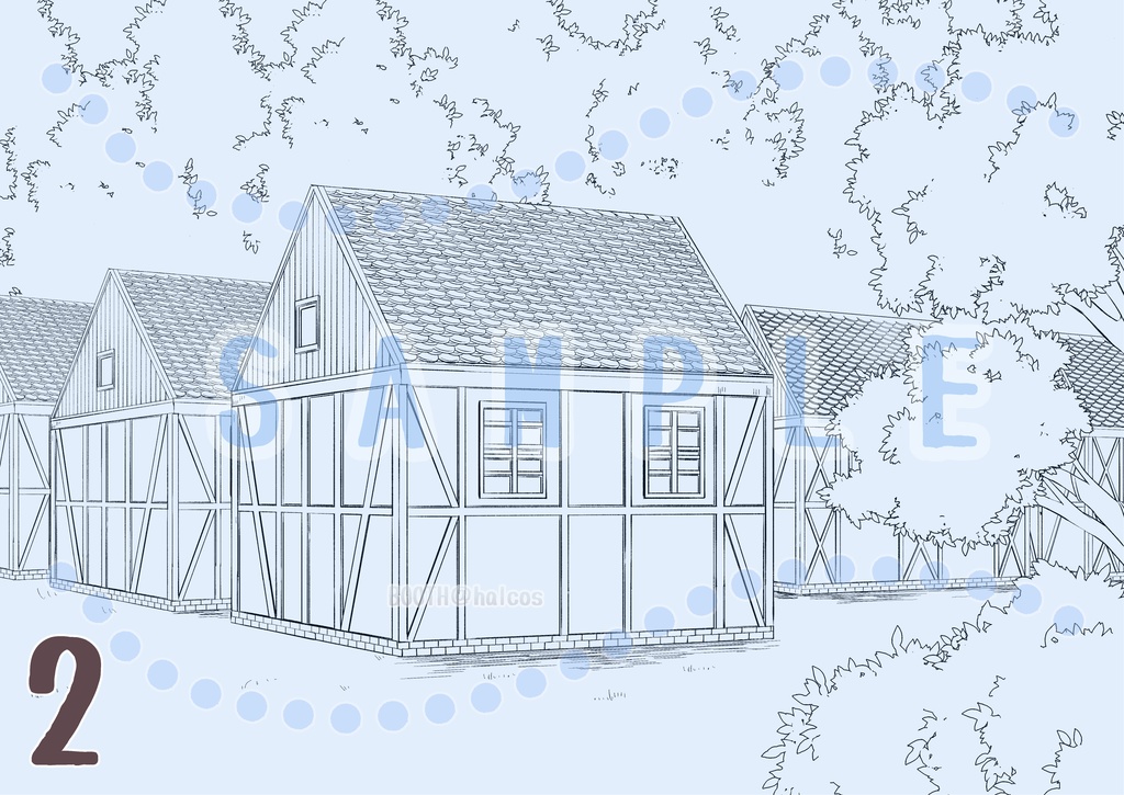 【画像素材】モノクロ/背景/中世風/村(2種)