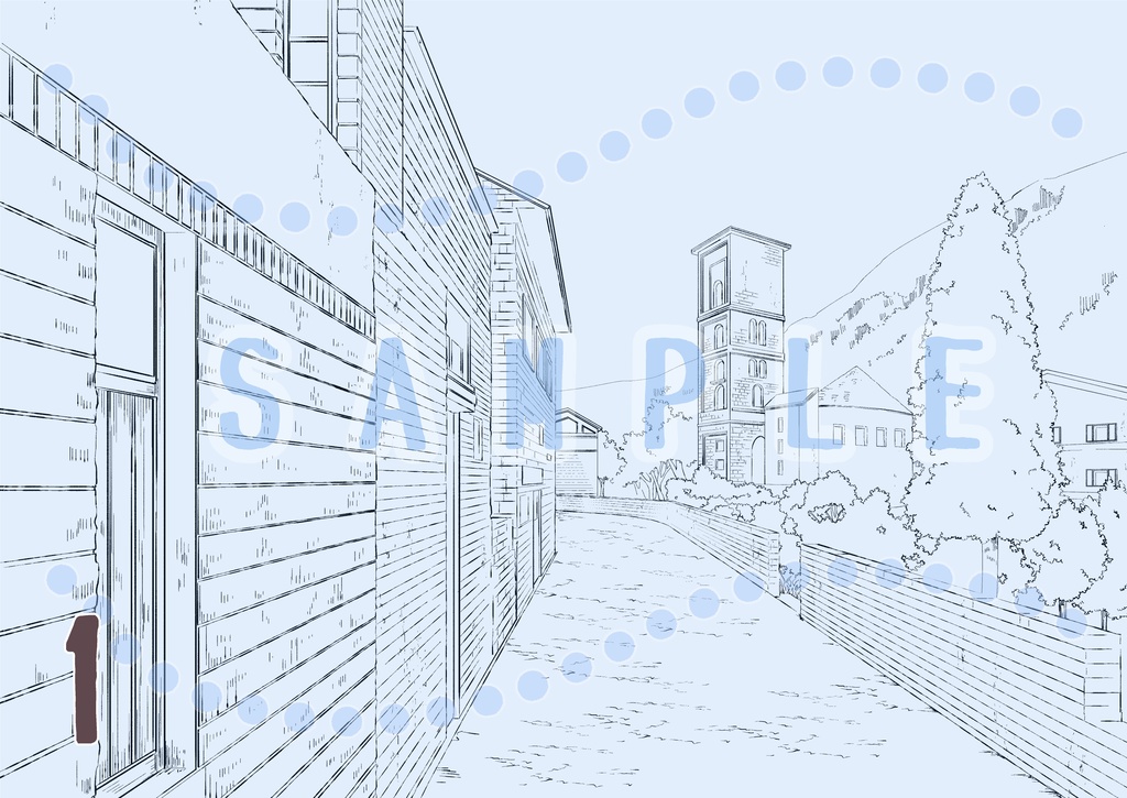 【画像素材】モノクロ/背景/中世風/村(2種)