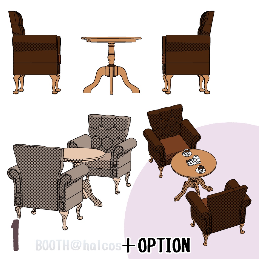 【3D】家具/テーブルセット2(4種+OPTION)