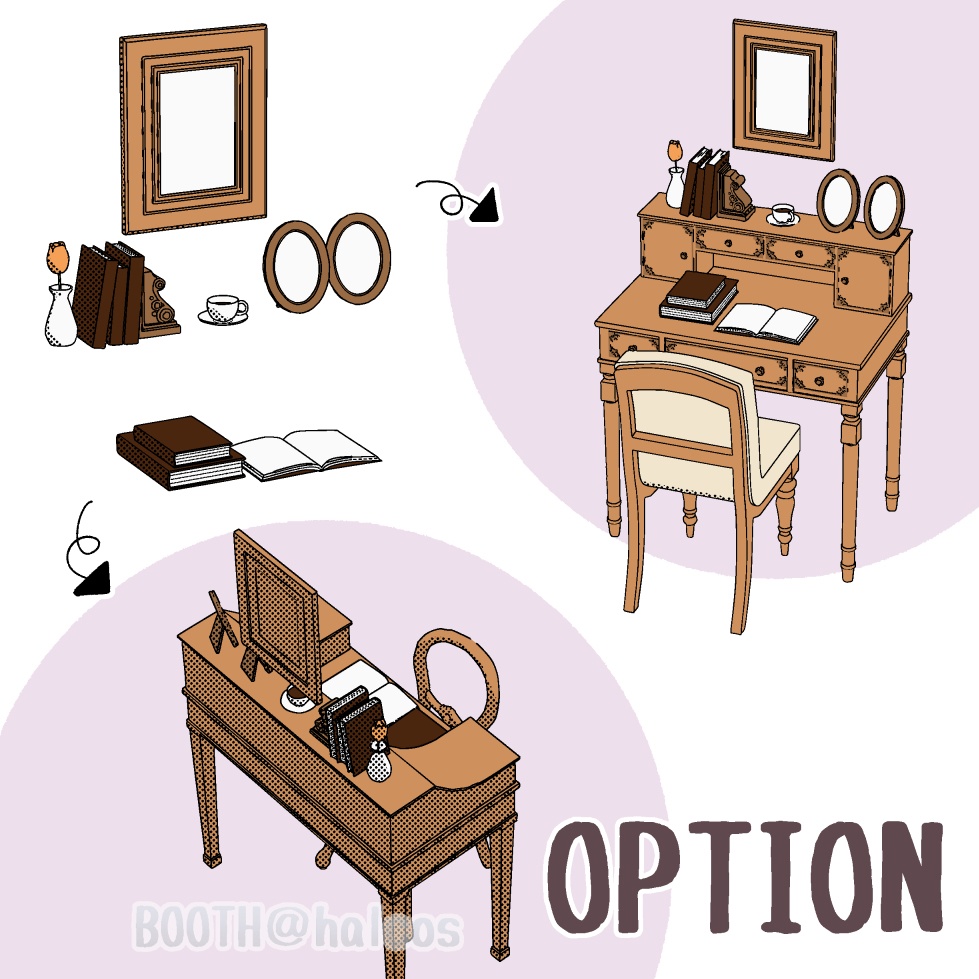 【3D】家具/デスクセット/アンティーク(2種+OPTION)