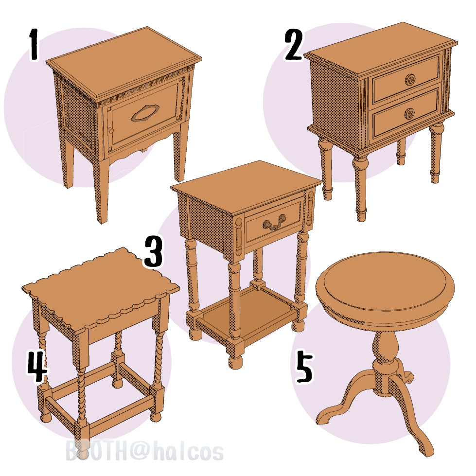 【3D】家具/サイドテーブル/アンティーク風(10種+OPTION)