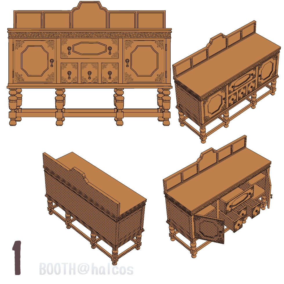 【3D】家具/サイドボード/アンティーク風(+OPTION)