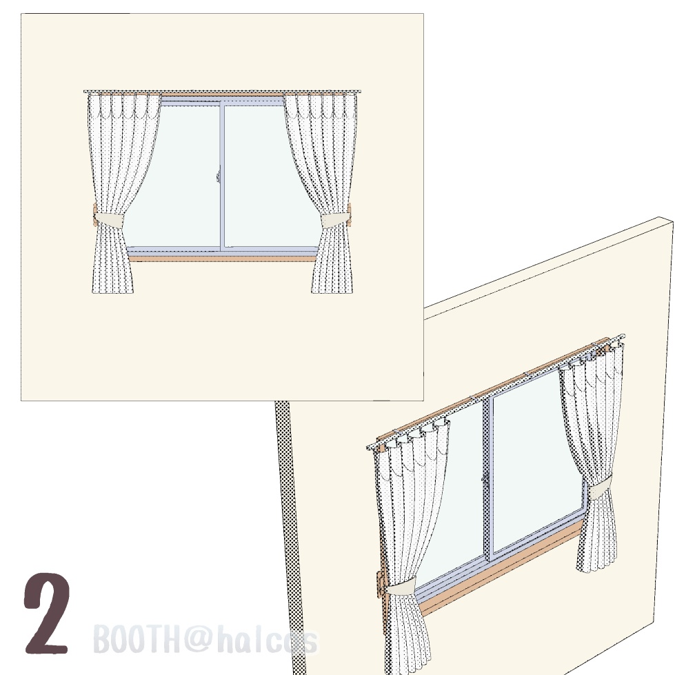 【3D】小道具/カーテン/閉/開/半開+OPTION