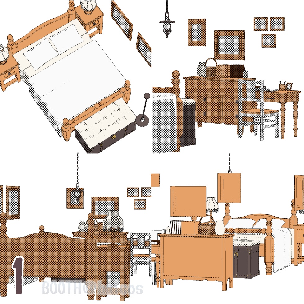 【3D】舞台/寝室/ログハウス