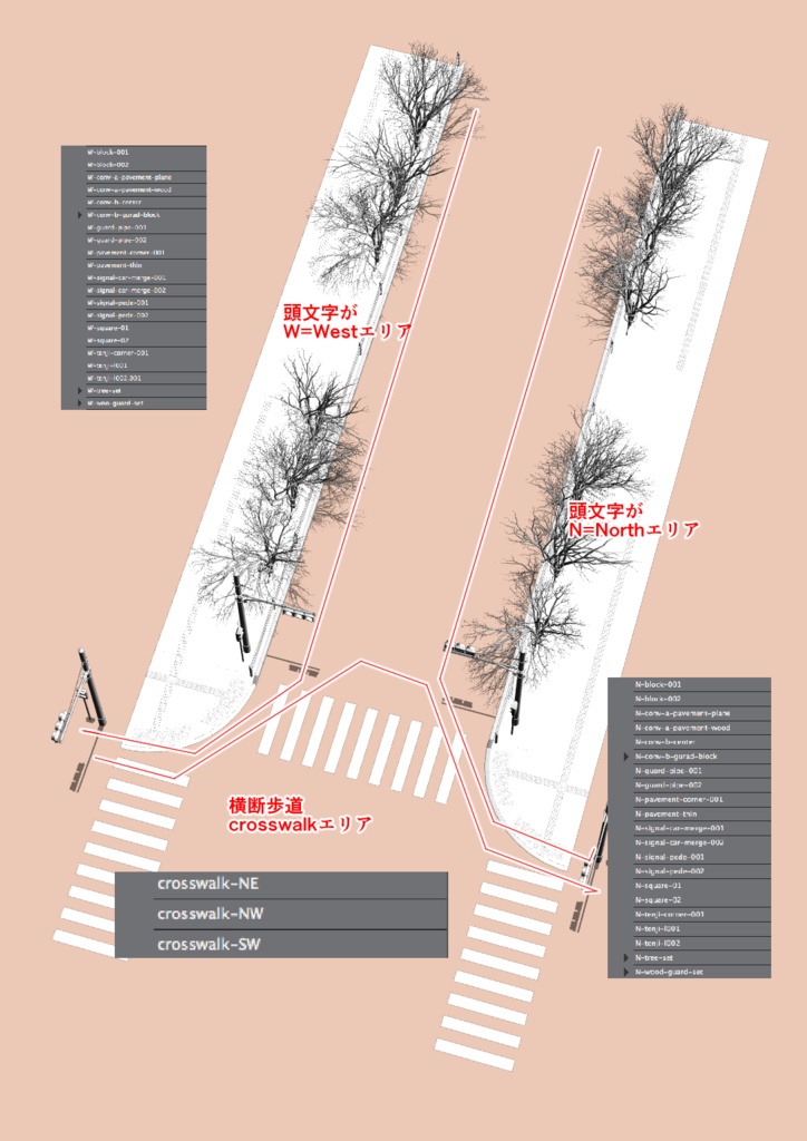 3D素材・歩道セット (FBX)