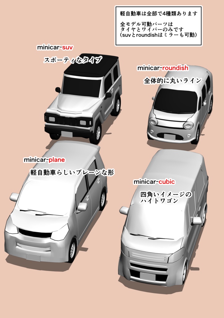 3D素材集-軽自動車4種セット (FBX)