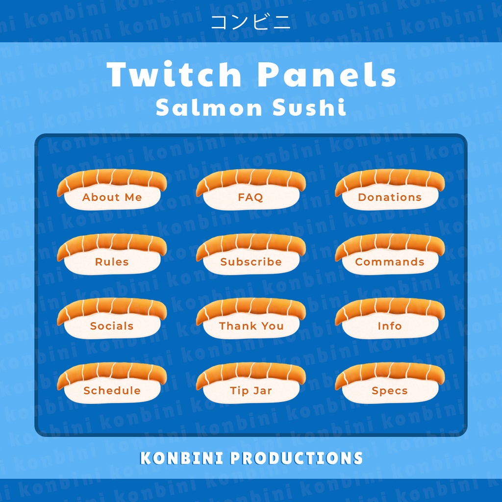 Twitch Panel Assets - Cute 可愛い Salmon Sushi Panels 