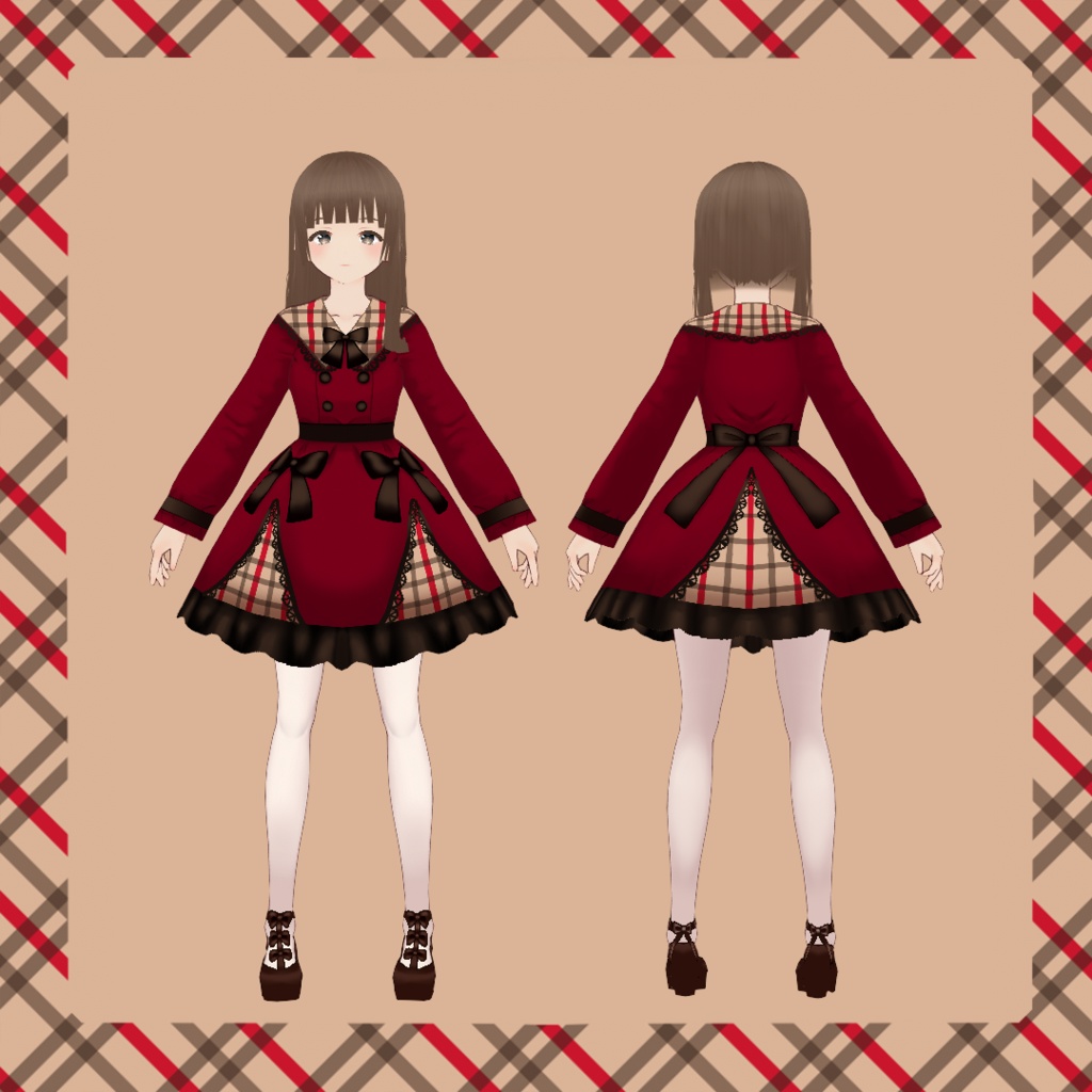 【試着有】チェック&リボンワンピース #VRoid