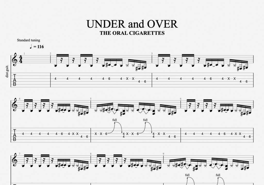 ギターTab譜 / THE ORAL CIGARETTES - UNDER and OVER