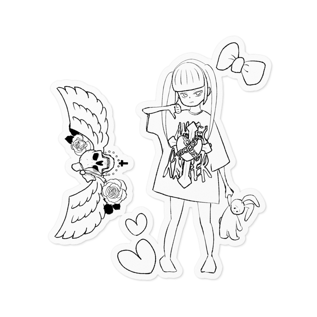 ツインテ女の子と天使髑髏ステッカー