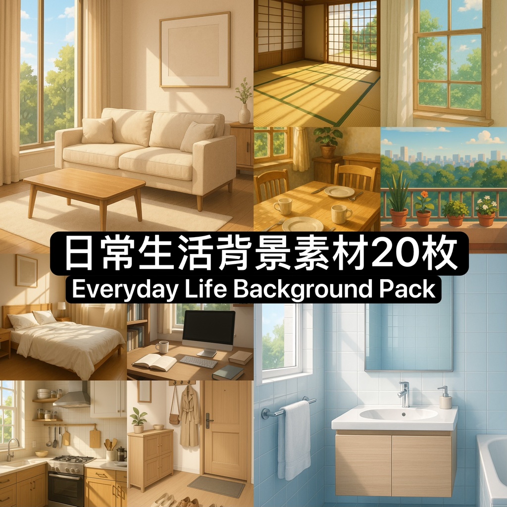 《日常生活背景素材パック|高解像度イラスト20枚|商用利用可 》Everyday Life Background Pack |20 High-Resolution Illustrations|Commercial Use OK