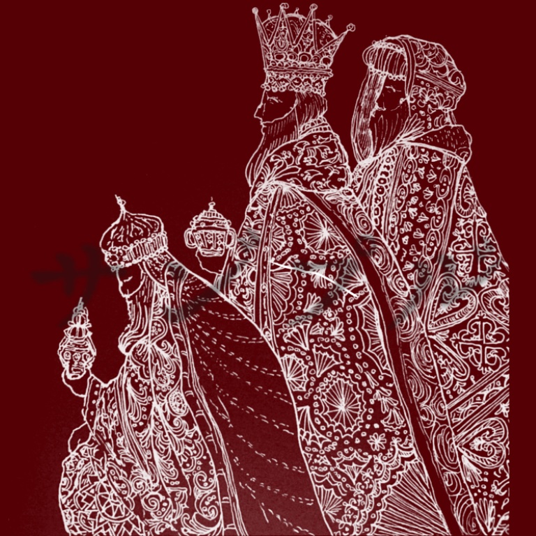 三賢者・宝物のペン画