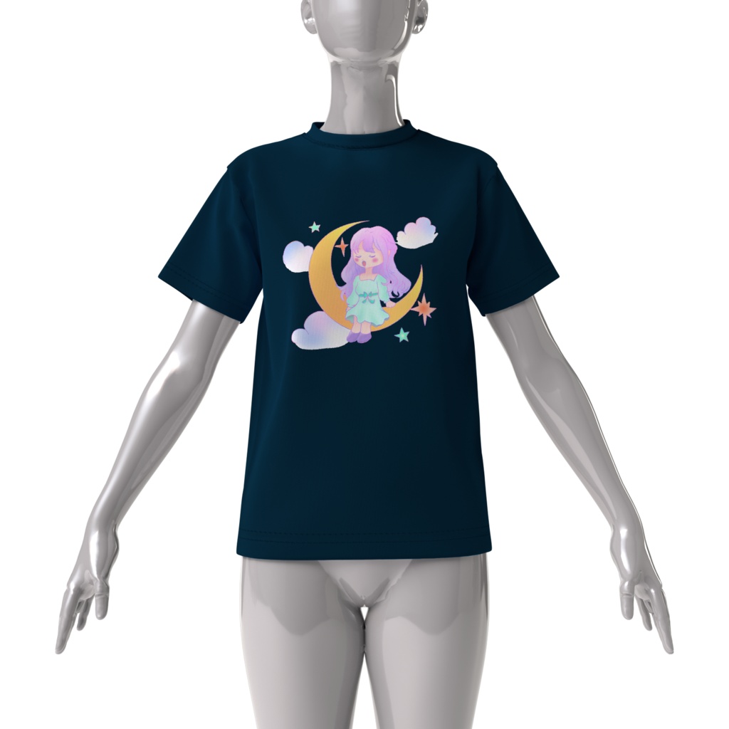 月の少女 ビッグシルエットTシャツ(ネイビー) S、M、L、XL