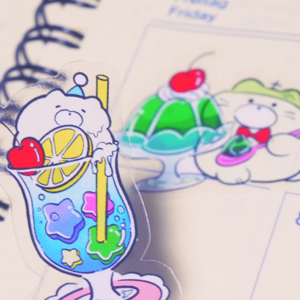 ねこちゃんの透明シール「レトロ喫茶店」