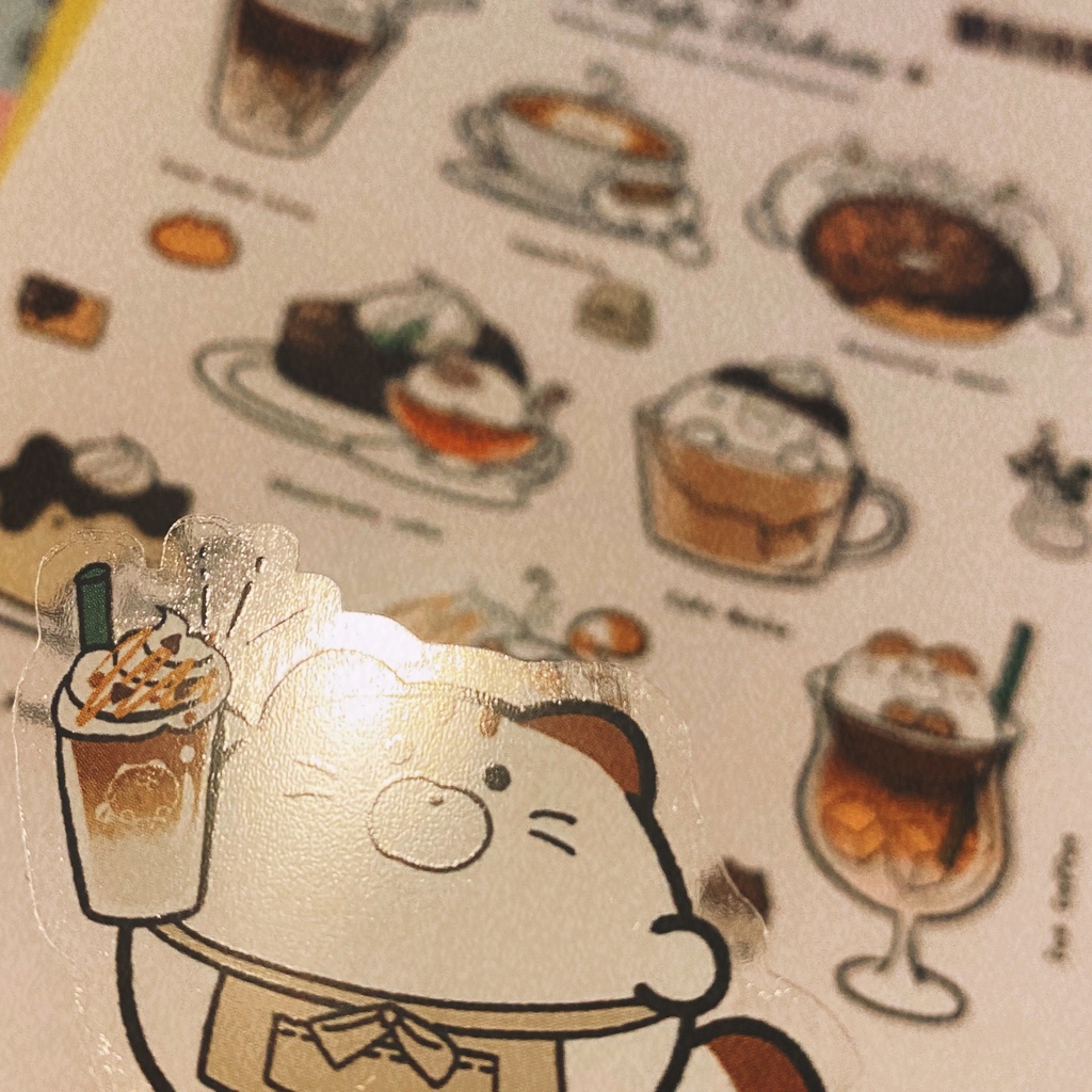 ねこちゃんの透明シール「令和カフェ」