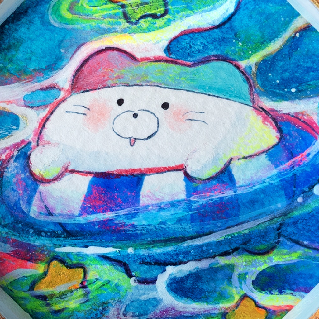 原画① 泳ぎねこちゃん