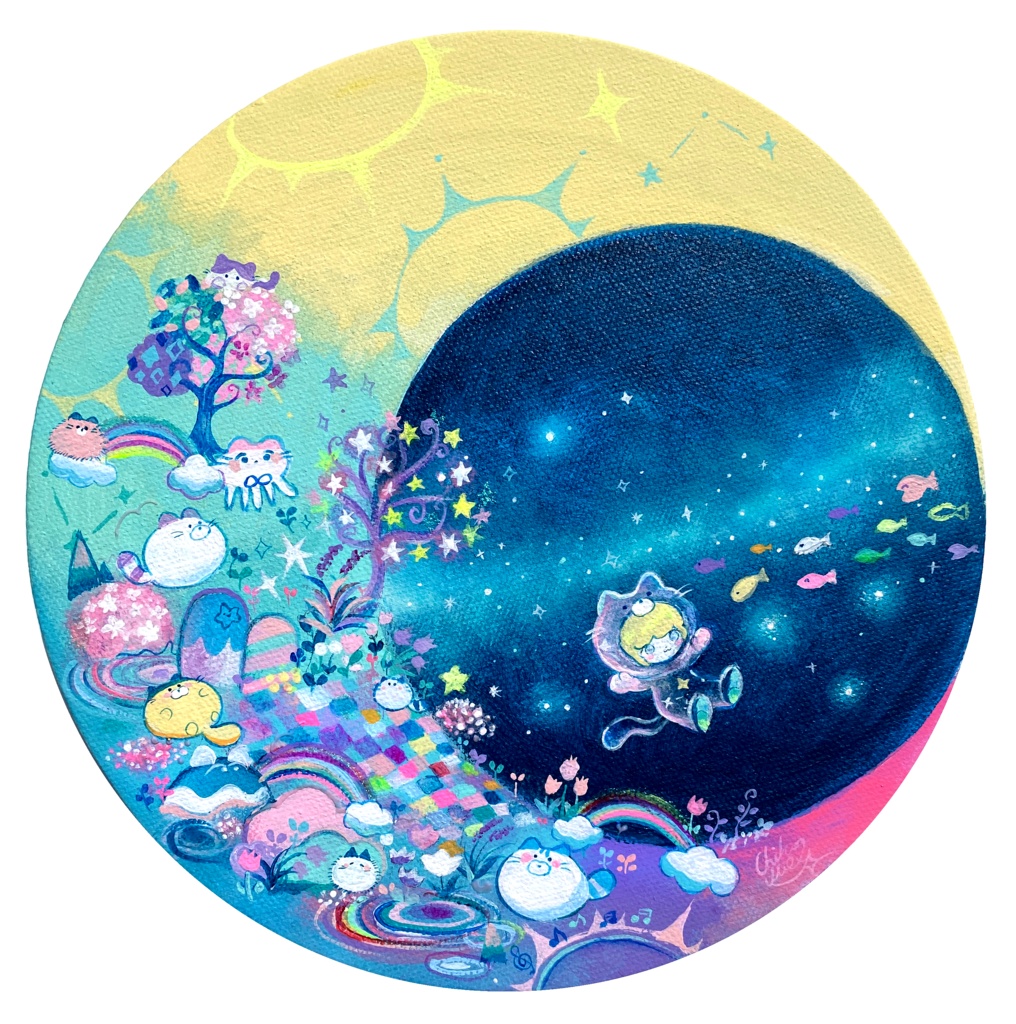 加筆複製アート① 三日月の上で