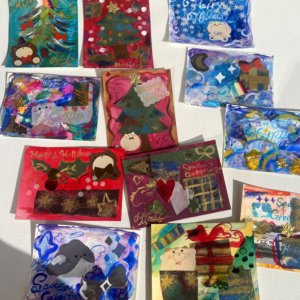 【ランダムくじ/セット】手作りクリスマスカード、ポスカ&ステッカー2枚