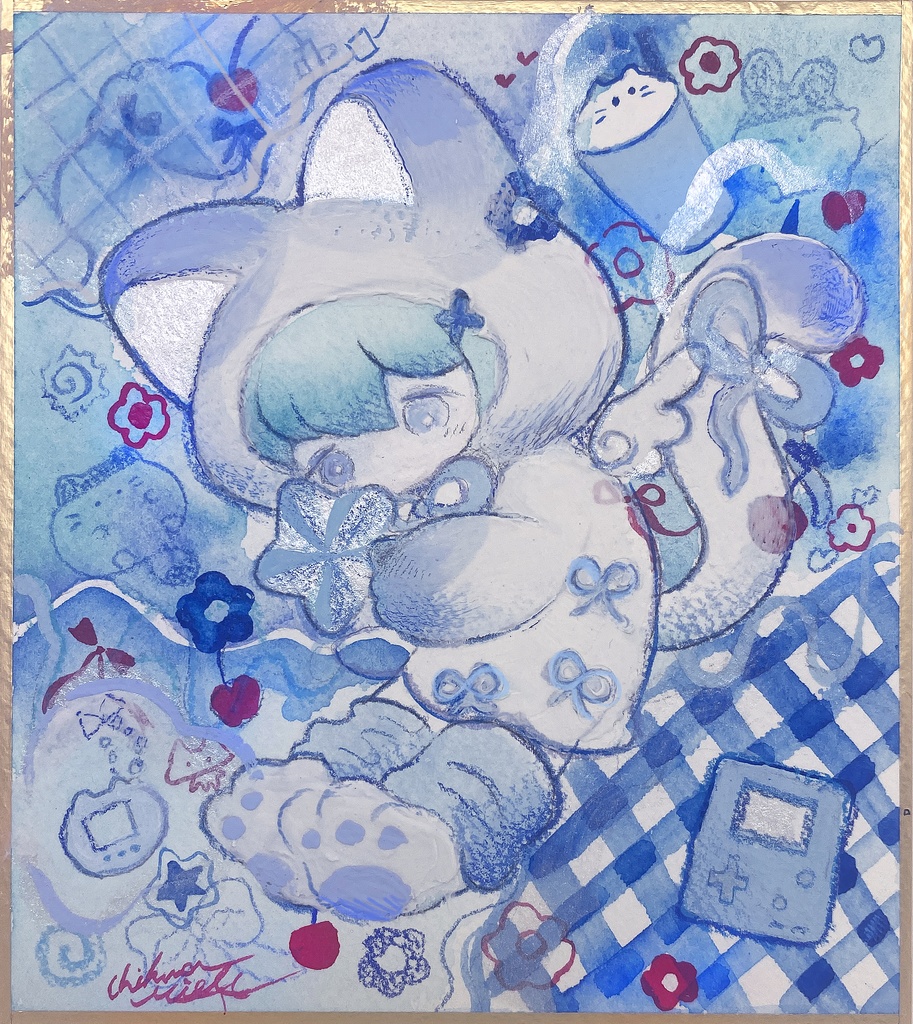 色紙原画 猫アート２　wish