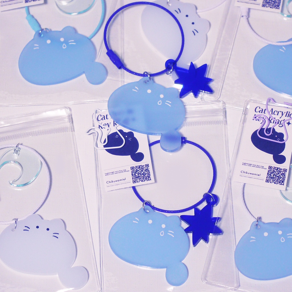 ねこちゃんワイヤーキーリング⑦ 雪ねこ 星