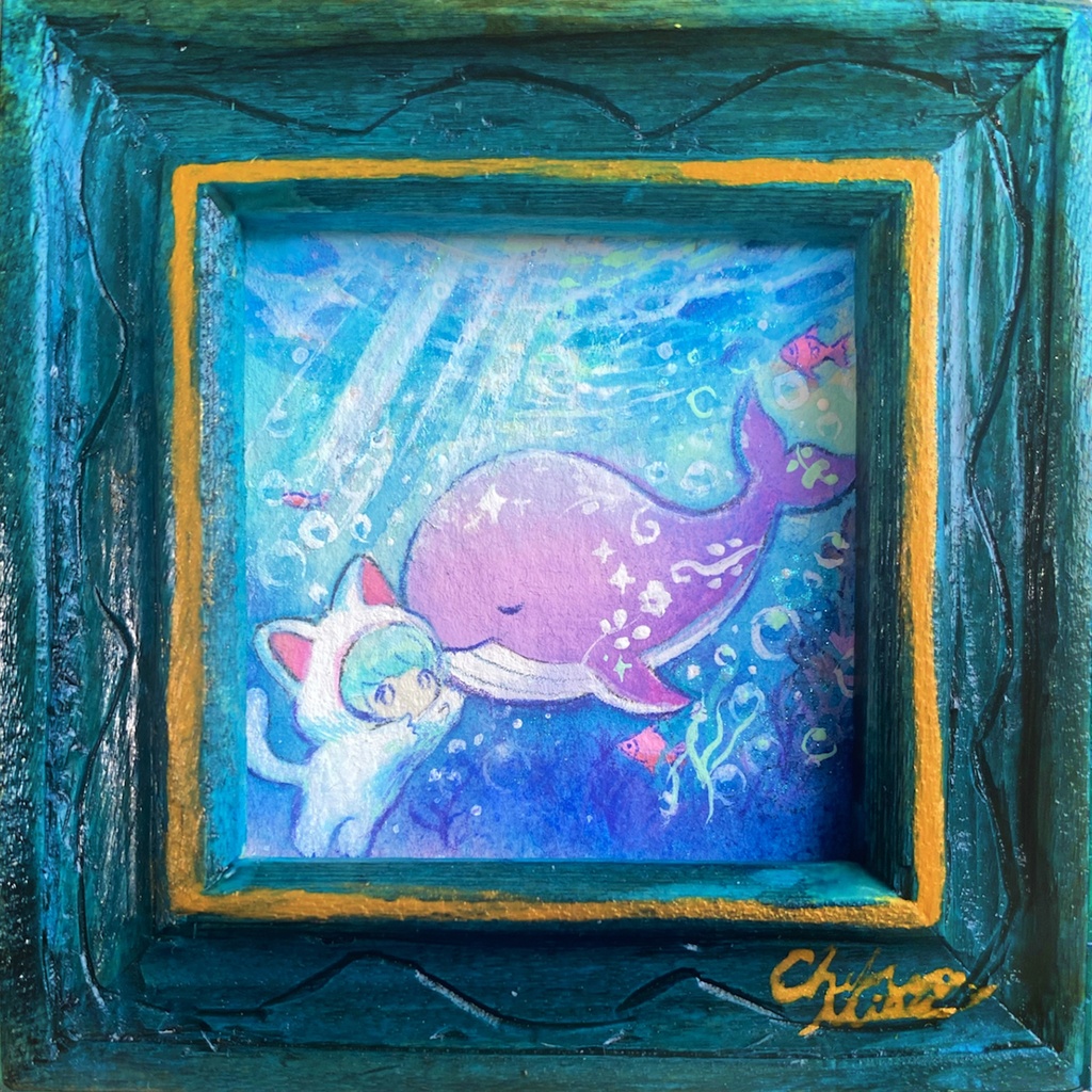 手彫り額入り原画①　Seabed
